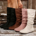 Export cross-border pleated boots autumnew arrivalretro style flats suede plaidretro boots for women