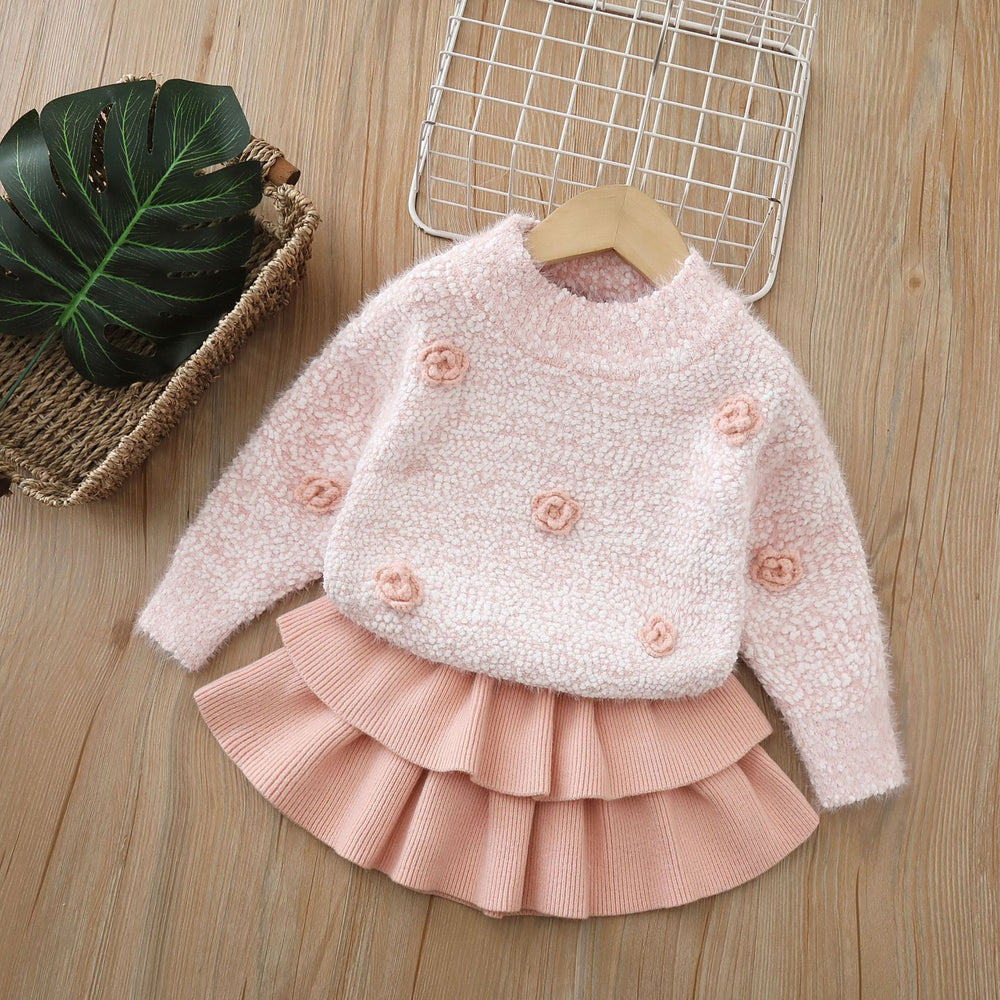 Kids' crew neck sweater and leggings two-piece set -  autumn/winter new collection - girls' tiered skirt knit outfit