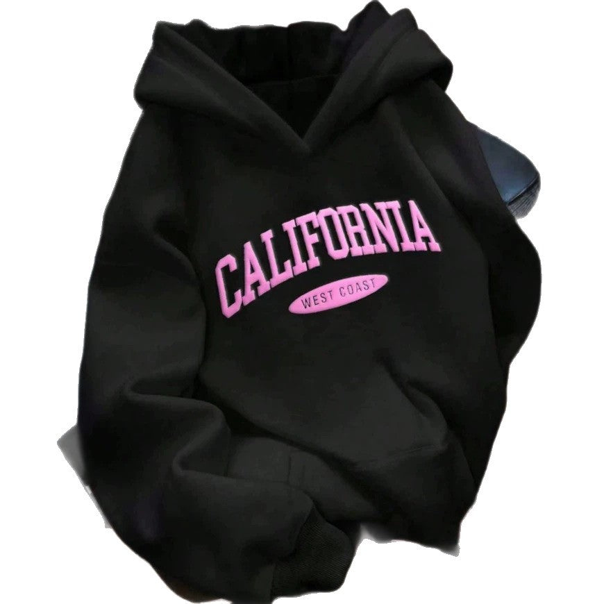 fashion american retro hooded sweatshirt pink foam letters loose shoulder casual pullover