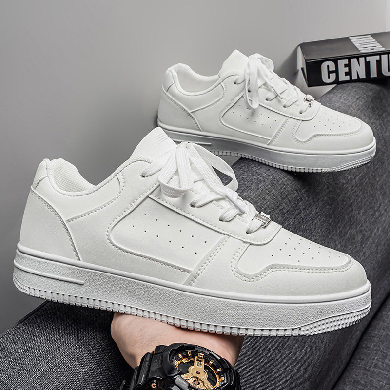Men's spring new arrivals: breathable white sneakers, trendy and versatile thick-soled athletic casual low-top skate shoes for students