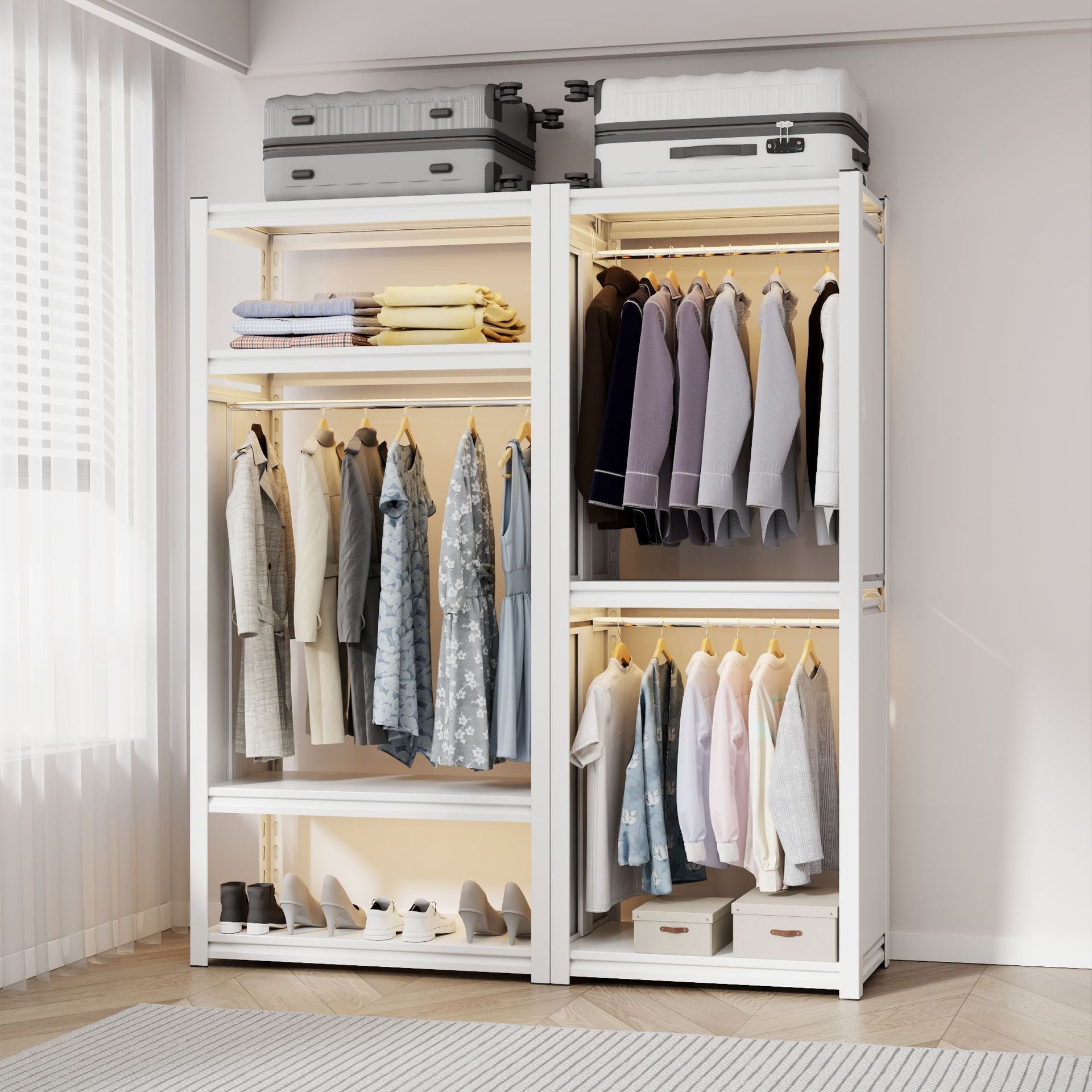 Shelf Wardrobe Stainless Steel Accessories Clothes Rod Open Hanger Floor Easy Assembly Indoor Wardrobe Storage