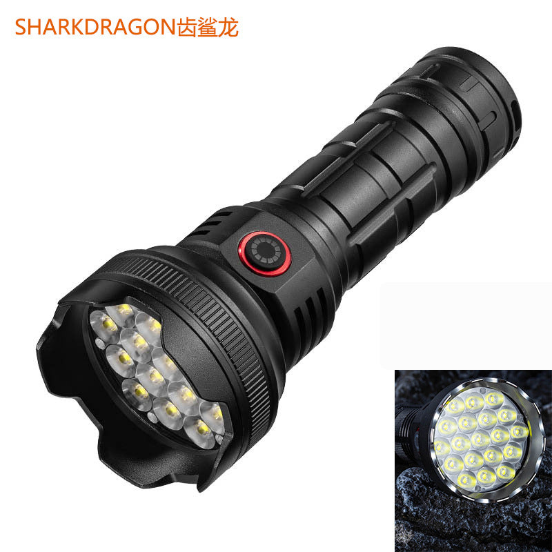 Cross-border new 19LED strong light flashlight Type-C rechargeable outdoor fixed focus flood light high power flashlight