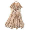 French chic v-neck flutter sleeve dress - new  collection: slimming, figure-flattering, ruffle hem maxi dress for an elegant and refined look