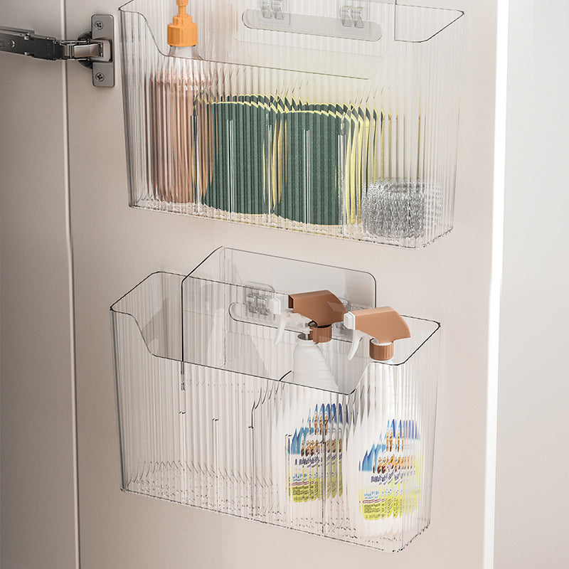 Kitchen cabinet door organizer, wall-mounted, no-drill, cabinet interior cling wrap holder, bathroom storage rack