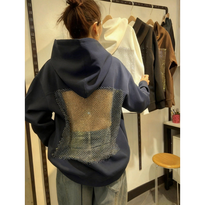 European and american cross-border  fall/winter new women's fashion  style solid color backless cutout mesh hoodie sweatshirt