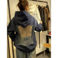 European and american cross-border  fall/winter new women's fashion  style solid color backless cutout mesh hoodie sweatshirt