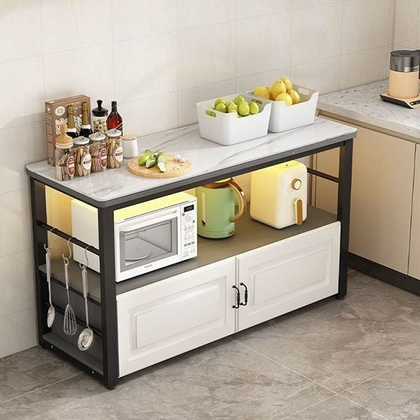 Kitchen sintered stone cutting board table workstation floor-standing multi-tier storage rack microwave oven storage cabinet double-layer table