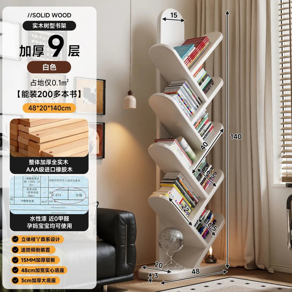 Solid wood bookshelf tree branch floor-standing bookcase storage rack living room wall bedside bedside table replacement bookshelf