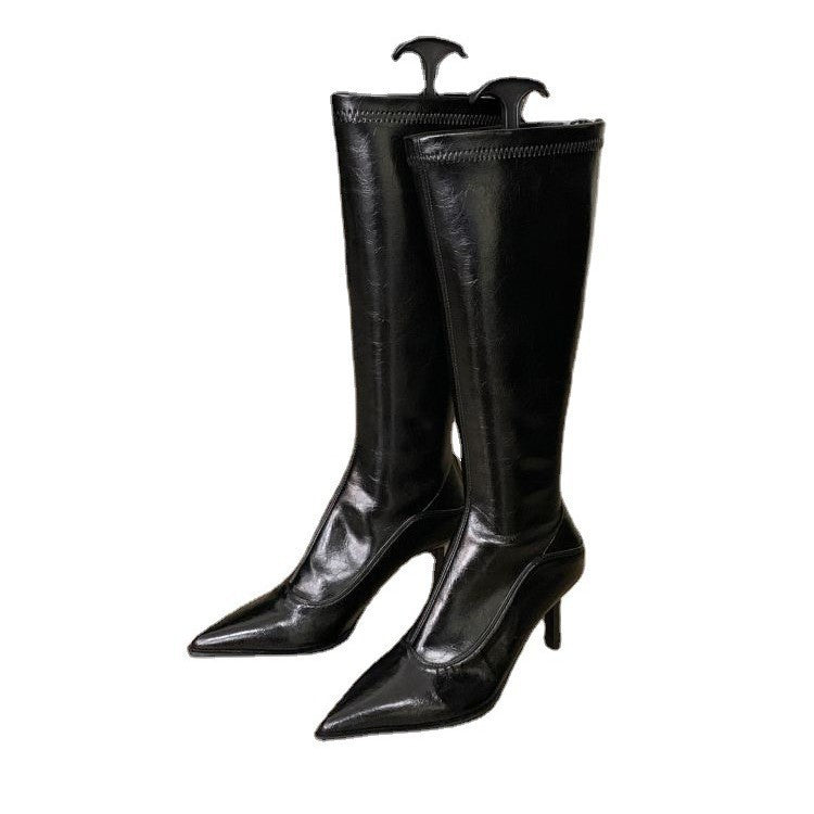 fall/winter new collection pointed-toe stiletto heel fashion runway leopard print over-the-knee boots high boots women's boots high heel single boots