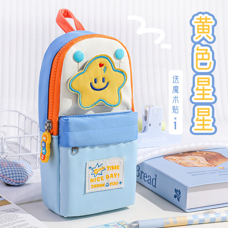 New simple retro style stationery bag for primary school students, boys and girls, niche non-collision stationery bag, schoolbag, vertical pencil bag