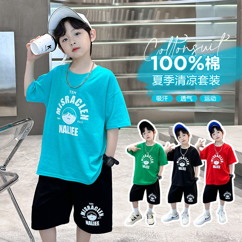 boys' summer korean style new student short-sleeve t-shirt and shorts set - kids' casual top for older boys