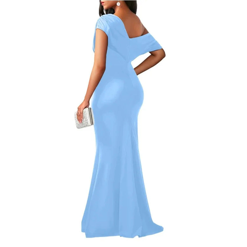 european and american export women's clothing: summer cross-border new french elegant one-shoulder bodycon dress with pencil skirt