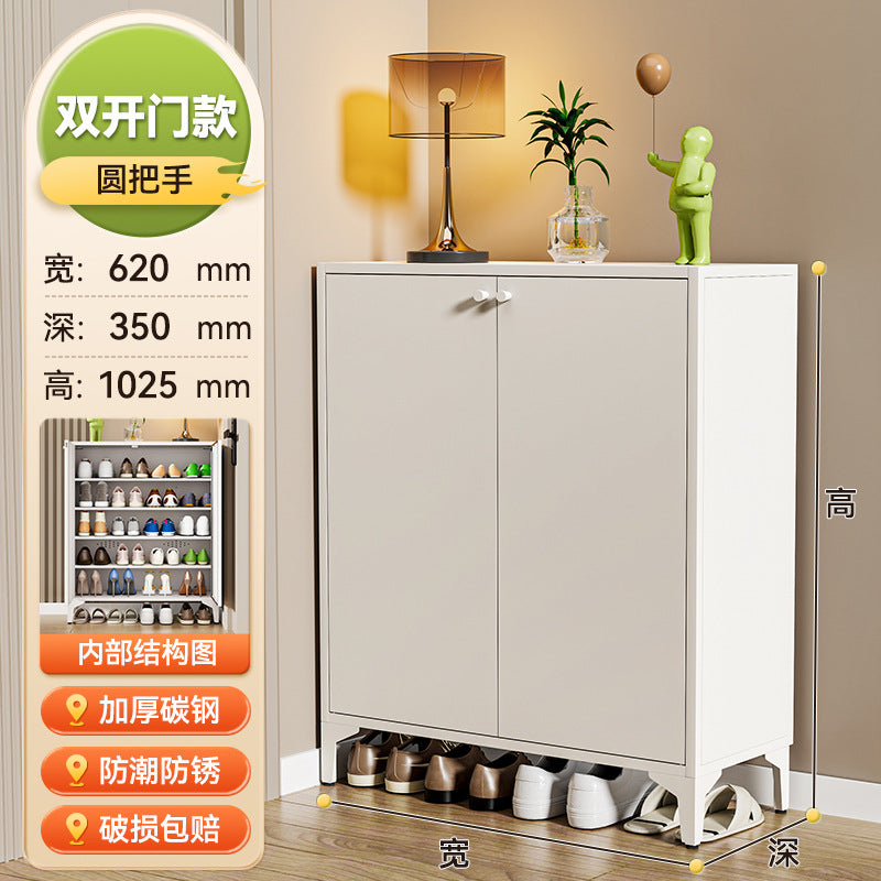 Steel shoe cabinet for home, shoe rack for entryway, hallway organizer with door and lock, minimalist large capacity faux stone shoe cabinet