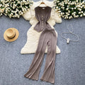 Qianjin feng classy suit autumn winter sleeveless v neckknitting shirt +high waistslimming lookslimming lookloose pantssuit