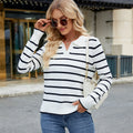 European and american cross-border e-commerce new    casual striped knitwear turn-down collar sweater top for women