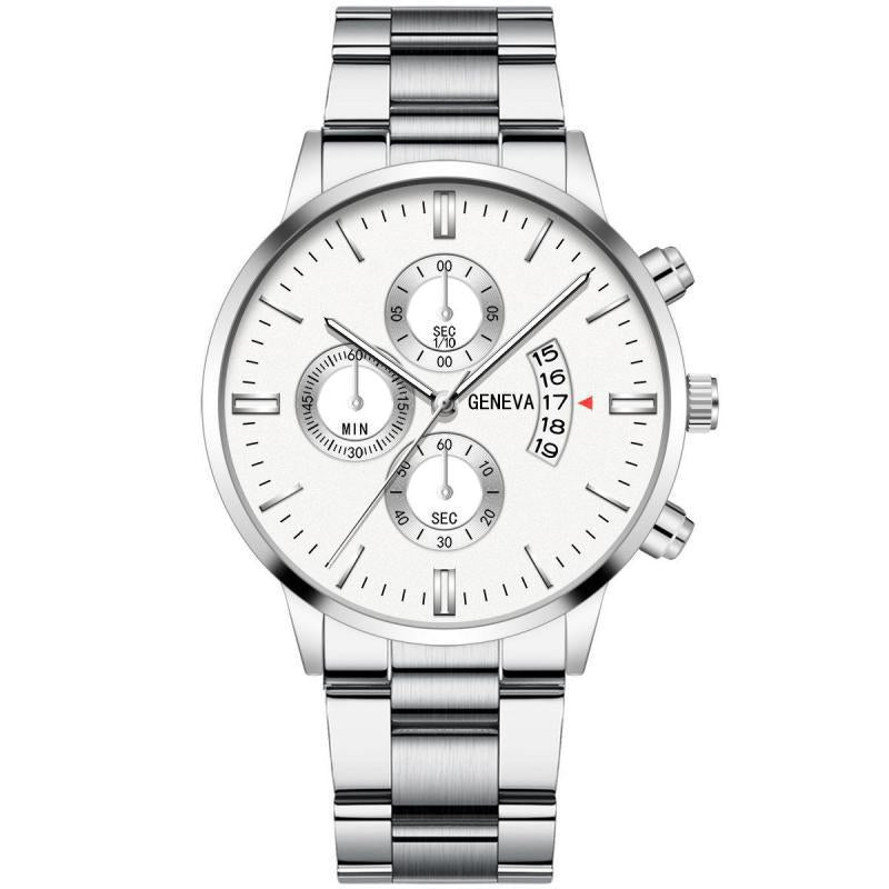 watch fake three-eye men steel band watch business casual calendar quartz watch men's in stock