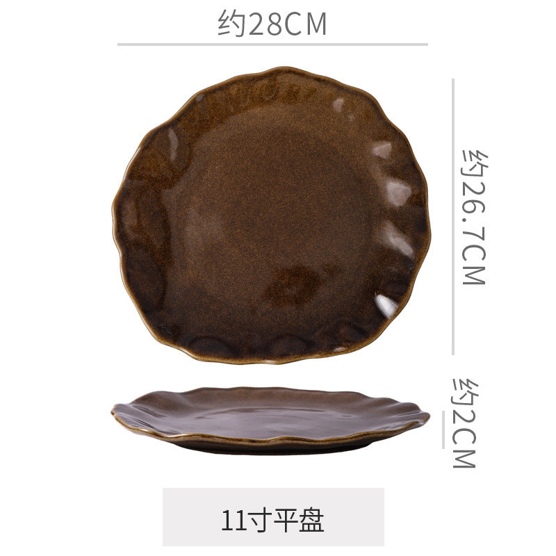 Creative ceramic special-shaped bowls, plates and tableware combination stylishclassy sense kiln-turned ceramic plate western food steak plate