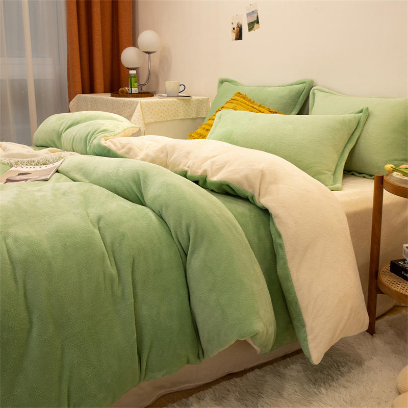 Solid color milk fleece four-piece set, fleece wholesale coral fleece bedding, bed sheet quilt cover, flannel bed three-piece set, winter