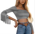 cross-border  new retro western style tassel bodycon top t-shirt