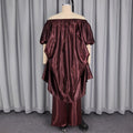 Plus size satin african robe set - one-shoulder asymmetrical loose top & flowy wide-leg pants - casual two-piece outfit