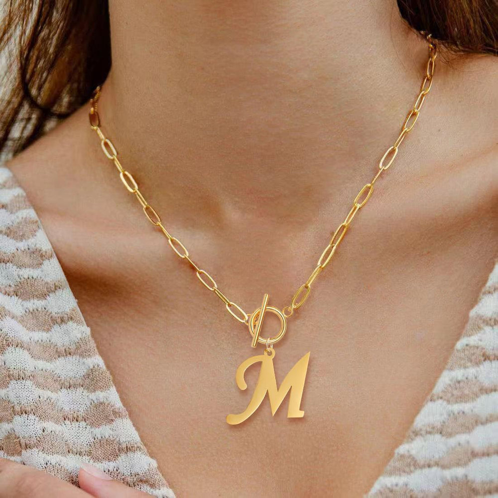 hot-selling initial stainless steel paper clip letter simple and versatile pendant necklace women's necklace clavicle chain