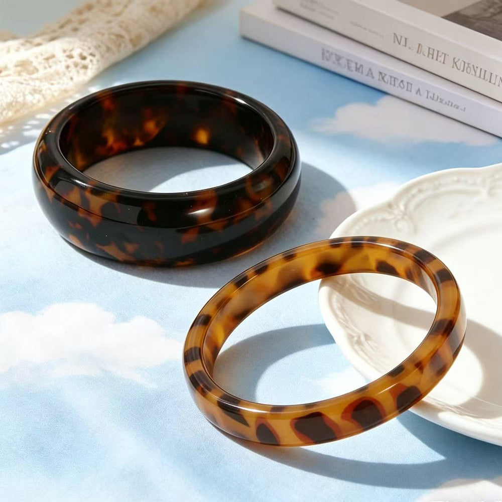 European and american cross-border retro trendy round resin leopard print bracelet niche design maillard hand stacked jewelry for women