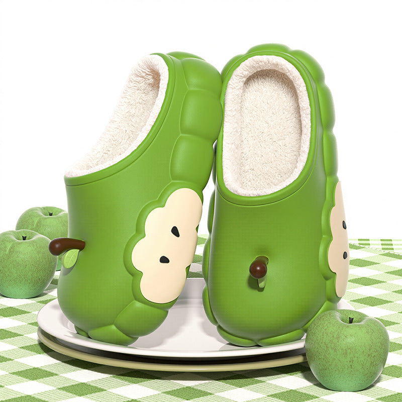 Cotton slippers women's winter 2025 new red apple slippers fleece-lined heattech indoor anti-slip baotou half slippers wholesale