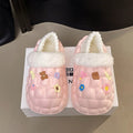 2025 cotton slippers - removable & washable, women's winter home & outdoor wear, thick sole, closed heel, fleece-lined, cartoon design, warm & cozy