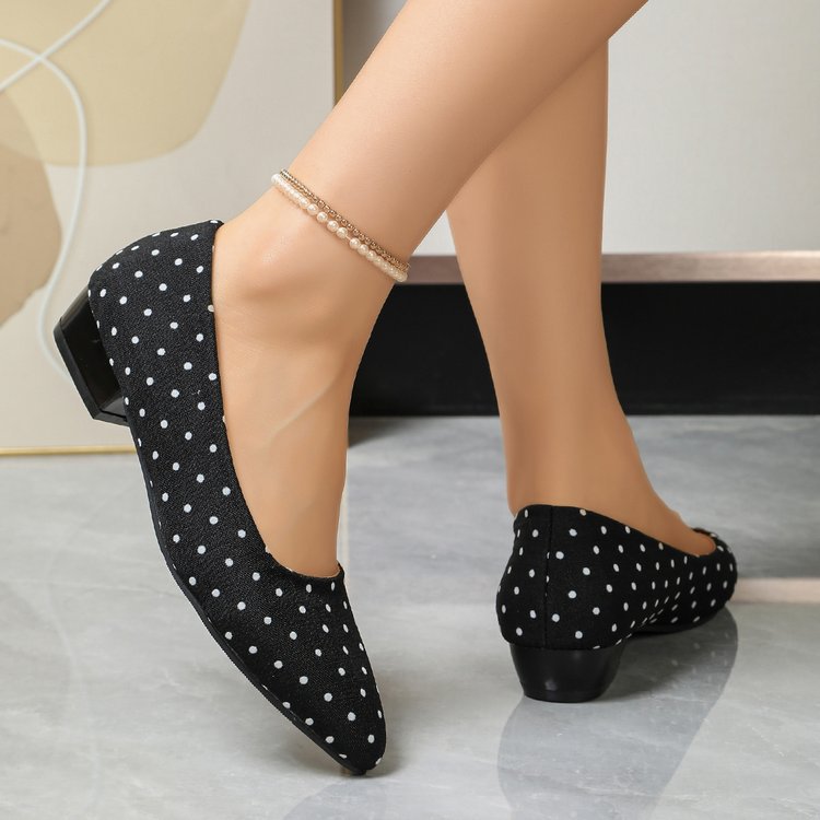 Exportplus size thick heel pointed toe flats spring & fallnew arrivalcasualfashionflats polka dot tweed styleflats