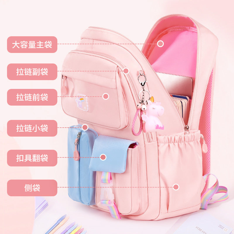 New primary school schoolbag female lightweight spine protection 1-3-6 grade Korean version of children's cartoon backpack wholesale