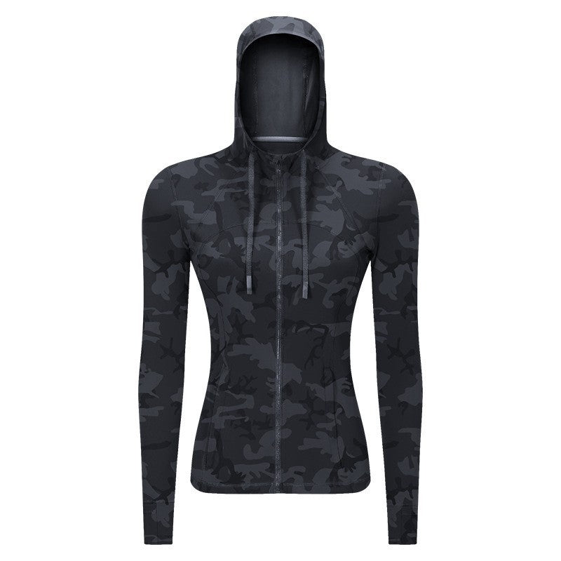 new women's activewear hooded jacket - slim fit, shaping, zip-up, stretchy running & yoga outerwear s2088