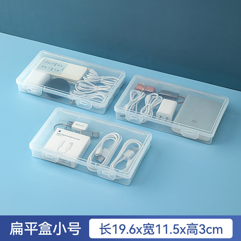 Desktop long rectangular storage box with lid grid transparent storage box flip plastic data cable storage box