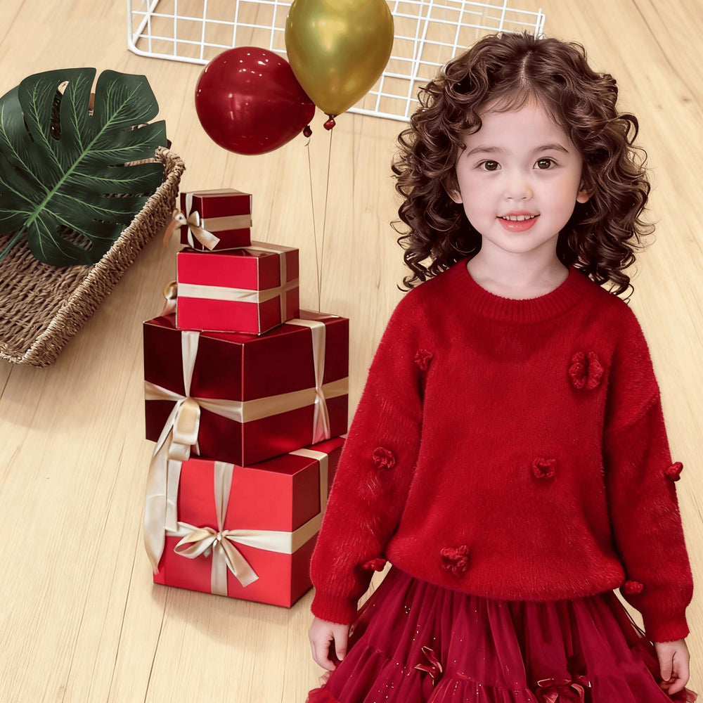 Girls' faux mink sweater - new  winter collection: warm, thick knit top for kids, soft and cozy knitwear for girls