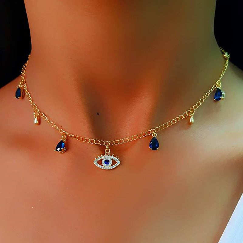 Wholesale devil's eye alloy necklace - european and american cross-border crystal eye jewelry - summer gold-plated european and american style pendant for women