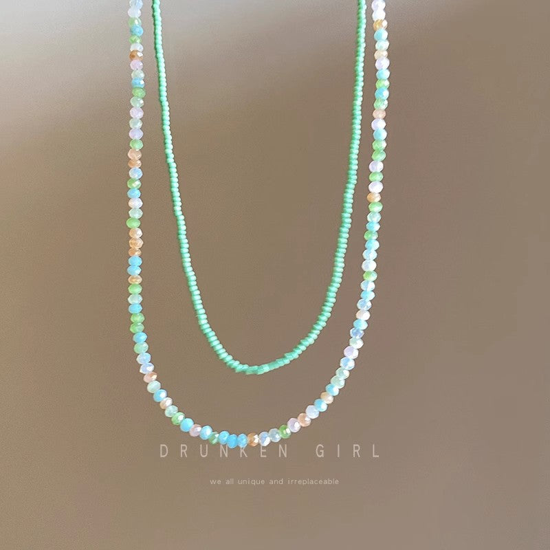 Summer dopamine colorful beaded necklace women's light luxury niche double layered clavicle chain 2025 new neck chain