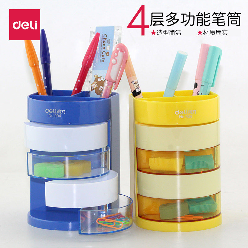 Deli Stationery Student Multi-layer Pen Holder Plastic Pen Holder Metal Grid Pen Holder Combination Storage Box Pen Insert