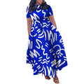 Q125 summer new fashion cross-border  elegant women's tie-up printed plus size european and american style dress