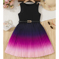 Factory wholesale cross-border girls' dress - black-purple gradient with belt, stylish mid-to-large size children's wear, european style dress