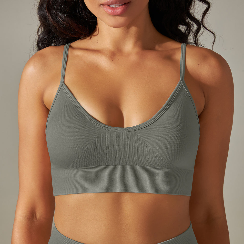 seamless peach beautiful back five-piece set pure color high waist tight jacquard beautiful back bra vest yoga pants suit