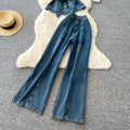 Hong kong style spicy girl sleeveless denim two-piece set - women's summer slimming tank top & high-waisted pants casual chic outfit