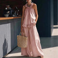 european and american  spring/summer new arrival: halter top cotton linen retro high-waisted loose casual set for women