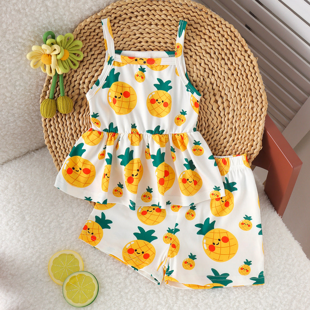 Baby clothing kids set pineapple pattern white suspender tops+shortstwo-piece set children's clothing