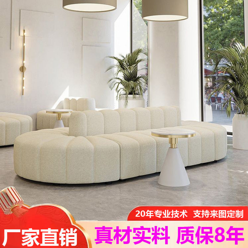 French cream style hotel lobby lounge double-sided sofa - ideal for medical aesthetics, wedding photography studios, clothing boutiques, and beauty salons