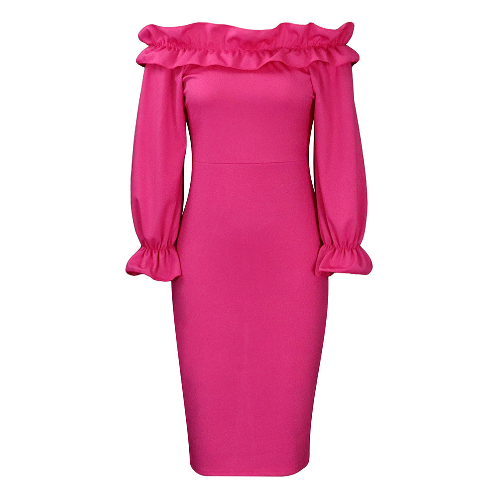D3169 european and american style women's new autumn  off-the-shoulder long sleeve elegant slim-fit plus size export dress