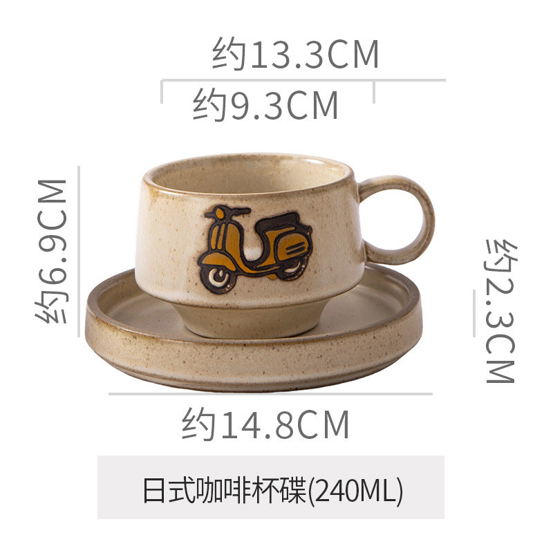 Japanese-style aesthetic ceramic cup and saucer set - rustic pottery coffee cup and saucer - creative handmade gift - funnel cup - afternoon tea cup