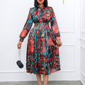 D238 free belt   spring cross-border new long-sleeved high-waisted printed plus size banquet export dress