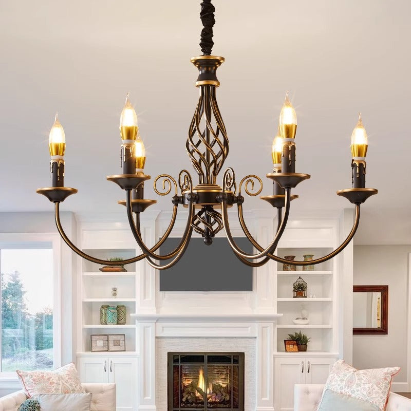 American restaurant chandelier simple modern bedroom study cafe personalized pastoral country retro wrought iron candle lamp