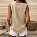 Casualv neck diagonal buckle loose linen vest casual side slit vacation comfy basics women's clothing 1688 supply