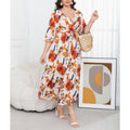 plus size cross-border new arrival  women's original elegant v-neck printed dress