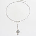 European and american cross-border fashion long tassel cross pendant faux pearl necklace women's minimalist earrings accessories